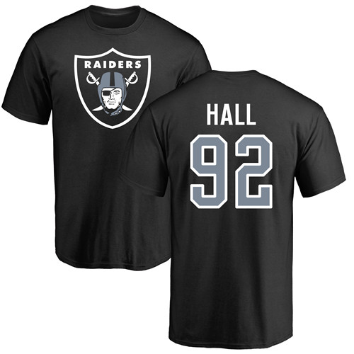 Men Oakland Raiders Black P J  Hall Name and Number Logo NFL Football #92 T Shirt